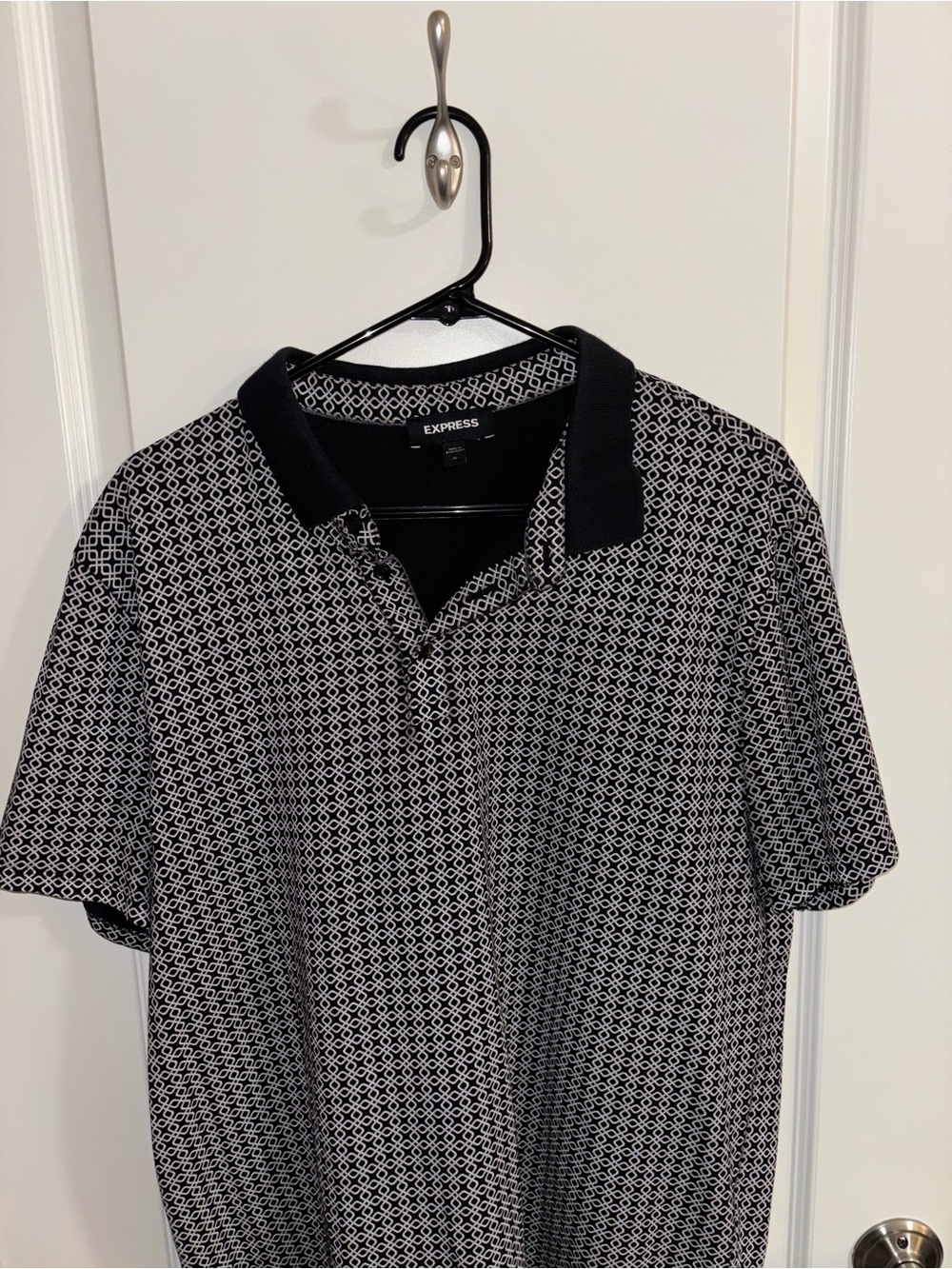 Express Men’s Black & White Geometric Polo Shirt - Size XL